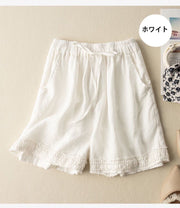 ショートパンツ レディース 女性用 ボトムス ズボン 短パン レース ウエストゴム ポケット シンプル カジュアル おしゃれ 普段使い 部屋着 大きいサイズ