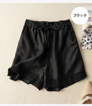 ショートパンツ レディース 女性用 ボトムス ズボン 短パン レース ウエストゴム ポケット シンプル カジュアル おしゃれ 普段使い 部屋着 大きいサイズ