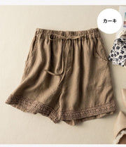 ショートパンツ レディース 女性用 ボトムス ズボン 短パン レース ウエストゴム ポケット シンプル カジュアル おしゃれ 普段使い 部屋着 大きいサイズ