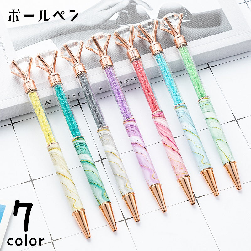 ボールペン 文房具 文具 筆記用具 ステーショナリー ペン ラインストーン 宝石風 ビーズ入り キラキラ かわいい ゴージャス 華やか おしゃれ きれいめ オフィス 学校 事務用品 プレゼント ギフト ピンク 青 黄 灰 緑 紫