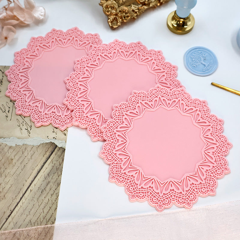 シーリングスタンプ台 手芸用品 丸 ピンク レース風 シンプル 商品画像2