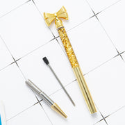 ボールペン 文房具 文具 筆記用具 ステーショナリー ペン リボン ビーズ入り キラキラ かわいい ゴージャス 華やか おしゃれ きれいめ オフィス 学校 事務用品 プレゼント ギフト ローズゴールド 金色 銀色 ピンク 白 黒 グラデーションカラー