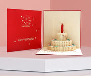 グリーティングカード 単品 バースデーカード お誕生日カード メッセージカード 3D 立体 二つ折り 封筒付き ケーキ風 おしゃれ かわいい 可愛い 誕生日 バースデー プレゼント ギフト 赤 青