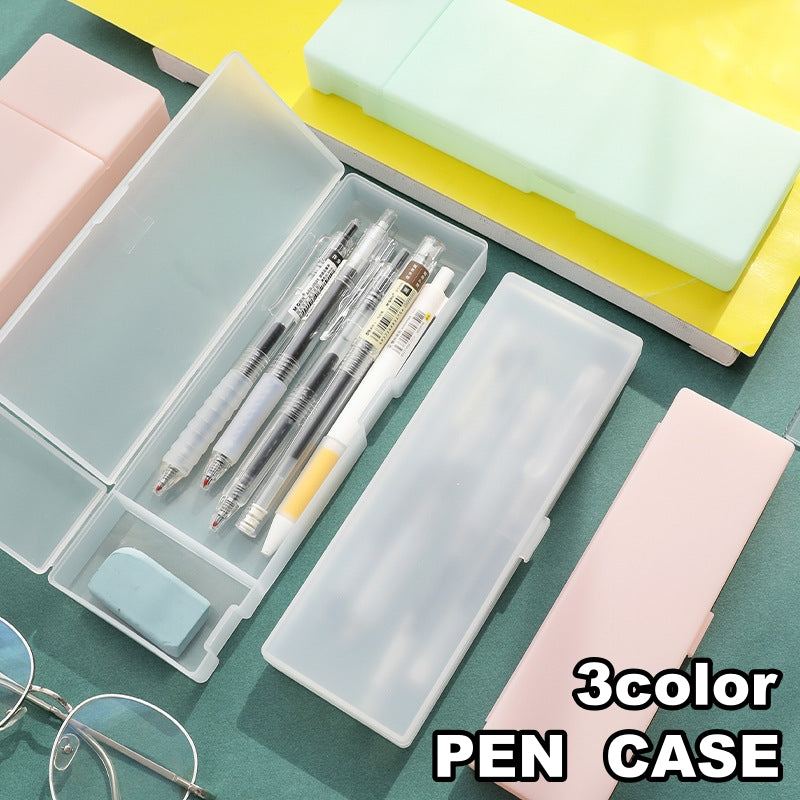 ペンケース 筆箱 筆入れ 箱型 小物入れ 文房具 筆記用具入れ 文具 仕切り 消しゴム入れ スクエア ボックス型 クリアカラー かわいい シンプル おしゃれ 通学 小学生 中学生 高校生 大学生 男女兼用 メンズ レディース