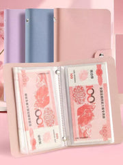 貯金ファイル お札ケース お札入れ PUレザー 手帳型 大容量 100枚収納 封筒貯金 お金仕分け 管理 節約 紙幣コレクション