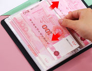 貯金ファイル お札ケース お札入れ PUレザー 手帳型 大容量 100枚収納 封筒貯金 お金仕分け 管理 節約 紙幣コレクション