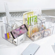 ペン立て ペンスタンド 鉛筆立て ペンホルダー スマホスタンド 文房具入れ 縦長 仕切り 入れやすい 卓上 整理整頓 収納 シンプル 透明 クリア 小物入れ 収納ケース メイクブラシスタンド デスクオーガナイザー 整理用品 日用品雑貨