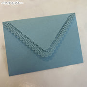 封筒 レター用品 手紙用品 紙物雑貨 文房具 横長 長方形 レース模様 無地 ブルー ピンク オフホワイト フェミニン ガーリー エレガント 可愛い キュート おしゃれ