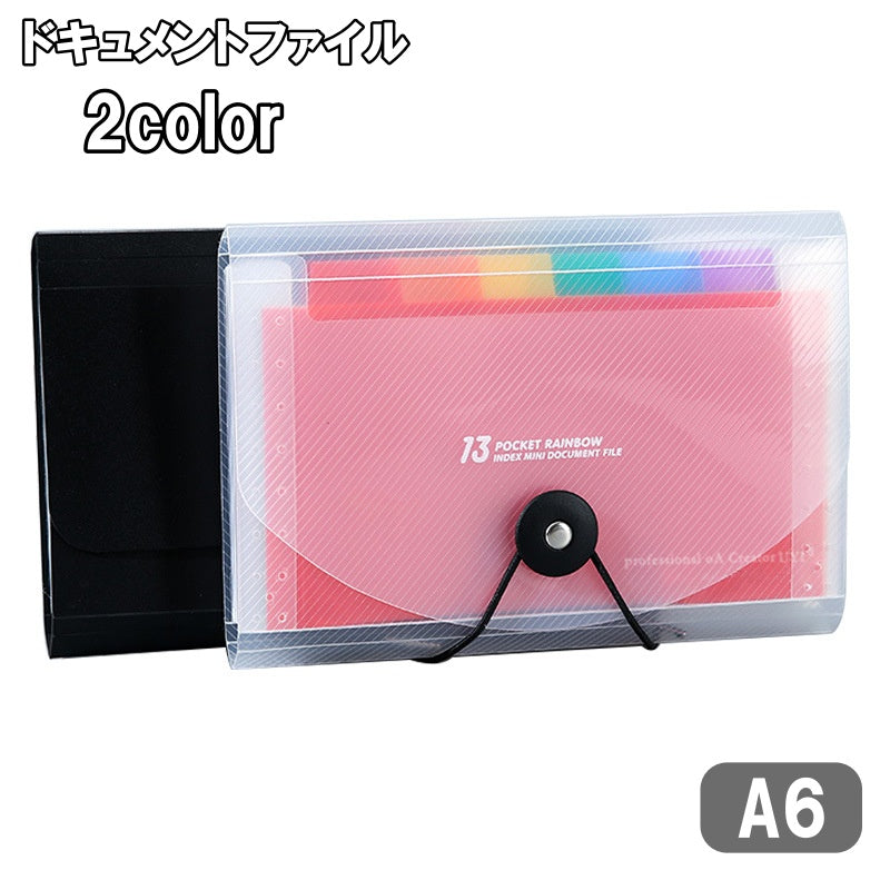 ドキュメントファイル ファイルケース A6 13ポケット 書類ケース 書類整理 収納 保管 デスク 事務用品 オフィス シンプル