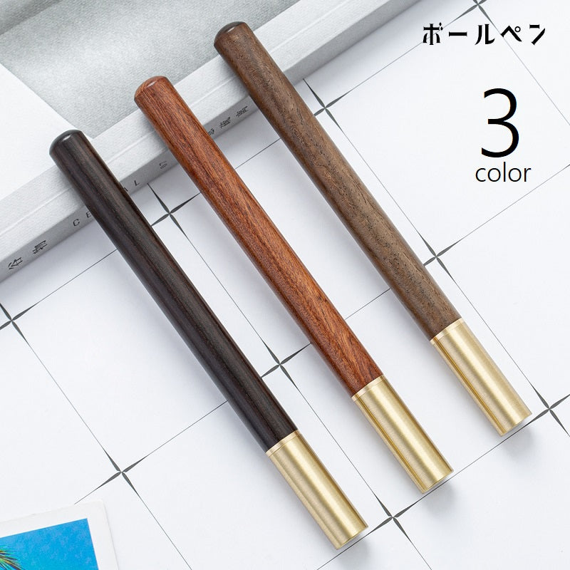 ボールペン ペン キャップ付き 文具 文房具 筆記具 筆記用具 事務用品 木目 シンプル おしゃれ ナチュラル モダン かわいい プレゼント ギフト 景品 オフィス 受付 普段使い 茶 黒 金色