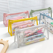 ペンケース 筆箱 ふでばこ ペン入れ 筆入れ 小物入れ ファスナー チャック ジッパー 透明 白 青 ピンク 緑 黄色 シンプル ペン 定規 筆記具 文房具 文具 小物 収納 保管 学校 ビジネス オフィス