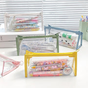 ペンケース 筆箱 ふでばこ ペン入れ 筆入れ 小物入れ ファスナー チャック ジッパー 透明 白 青 ピンク 緑 黄色 シンプル ペン 定規 筆記具 文房具 文具 小物 収納 保管 学校 ビジネス オフィス