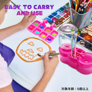 筆洗いバケツ 筆洗い器 ブラシクリーナー パレット付き 水入れ ワンプッシュ式 排水 筆洗器 洗浄 筆立て 水彩画 画材道具 美術 図工 アート 工作 便利