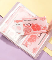 貯金箱 貯金ファイル お札封筒貯金 折らない 3桁ダイヤルロック 鍵付き 紙幣100枚収納可能 現金詰めバインダー 大容量 ラメ キラキラ