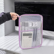 ファイルケース A4 ドキュメントファイル メッシュ 軽量 ファスナー カードポケット 書類ケース 書類入れ 半透明 収納 事務用品 文具 保管 オフィス 資料 持ち運び 学校 ビジネス 仕事