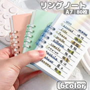リングノート メモ帳 A7サイズ 80枚 罫線入り 横開き リングメモ ミニサイズ 文房具 文具 ステーショナリー 持ち歩き シンプル 可愛い