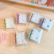 ルーズリーフ ミニ 手帳 A8サイズ 3穴 クリアバインダー ホルダー 取り外し可 スナップボタン 方眼ノート メモ帳 透明カバー ステーショナリー 文房具 学校 授業 学生 学習