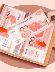 貯金ファイル 貯金箱 お札封筒貯金 折らない 3桁ダイヤルロック 鍵付き PUレザー 紙幣100枚収納 大容量 現金詰めバインダー