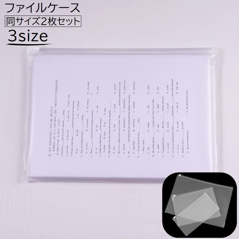 ファイルケース 2枚セット 事務用品 文房具 A4 A6 A5 書類ケース ペンケース 小物収納 チャック付き ジッパー マチなし 薄型 半透明 無地 シンプル 便利