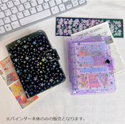 バインダー 6穴 A7 リングバインダー リングファイル 透明 クリア キラキラ シール帳 手帳 メモ帳 スター 星柄 保管 収納 収集 コレクション スケジュール帳 シンプル おしゃれ かわいい 整理 文房具