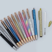 ボールペン ペン 文具 文房具 ステーショナリー 事務用品 ノック式 ラメ キラキラ クリップ付き かわいい おしゃれ キュート きれいめ 上品 ガーリー シンプル プレゼント ギフト 景品 青 金色 レインボー 黒 銀色