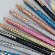 ボールペン ペン 文具 文房具 ステーショナリー 事務用品 ノック式 ラメ キラキラ クリップ付き かわいい おしゃれ キュート きれいめ 上品 ガーリー シンプル プレゼント ギフト 景品 青 金色 レインボー 黒 銀色