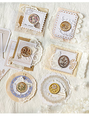 シール ステッカー 欧風レトロ 花モチーフ ワックスシール風 エンボス加工 手帳デコ 封筒封かん ラッピング コラージュ スクラップブック 文房具