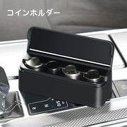 コインホルダー コイン収納ボックス 車用コインケース 車載 自動車 車用品 カー用品 オーガナイザー 粘着式 テープ式 貼り付け ポータブル 小銭入れ お釣り 貯金箱 蓋付き 整理 シンプル スタイリッシュ 黒