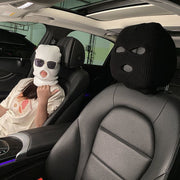ヘッドレストカバー 単品 1枚 車載 カー用品 目出し帽風 ユニーク おもしろ 運転席 助手席 防犯対策 被せる 簡単装着 汚れ防止 傷防止 カーアクセサリー ヘッドレストキャップ