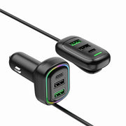 車用充電器 カーチャージャー カーアクセサリー カー用品 車載 シガーソケット リチウム 6口 USB Typec 充電 ケーブル付き 車載 スマホ カー用品 ドライブ 便利