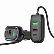 車用充電器 カーチャージャー カーアクセサリー カー用品 車載 シガーソケット リチウム 6口 USB Typec 充電 ケーブル付き 車載 スマホ カー用品 ドライブ 便利