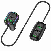 車用充電器 カーチャージャー カーアクセサリー カー用品 車載 シガーソケット リチウム 6口 USB Typec 充電 ケーブル付き 車載 スマホ カー用品 ドライブ 便利
