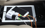 シガーソケット カーチャージャー 2in1 車用 ソケット分配器 ２連 USB LEDライト付き ひかる カーアクセサリー 増設 充電用 多機能