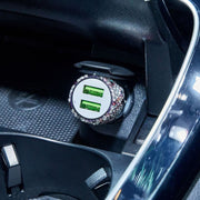 車内用USB充電器 シガーソケット用USB充電器 カー用品 車用品 車用アクセサリー ふたつ穴 2連 ラインストーン キラキラ カジュアル ポップ キュート おしゃれ 華やか