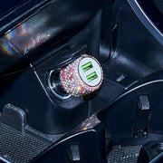 車内用USB充電器 シガーソケット用USB充電器 カー用品 車用品 車用アクセサリー ふたつ穴 2連 ラインストーン キラキラ カジュアル ポップ キュート おしゃれ 華やか