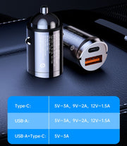 シガーソケット 車載充電器 車用 2ポート 単品 急速充電 3.0A USB-A Type-C デュアルポート 12V 24V コンパクト 軽量 ブラック