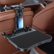 カーテーブル 折りたたみ 簡易テーブル 車載用 フロントテーブル ドリンクホルダー スマホスタンド 360度回転 食事トレイ 小物置き ヘッドレスト 後部座席用 開閉式 コンパクト 便利 ドリンク2本 多機能 カーグッズ カー用品 滑り止め付き