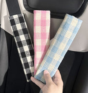 シートベルトカバー シートベルトパッド 単品 ショルダーパッド クッション カー用品 車用品 面ファスナー ギンガムチェック 肩当て 負担軽減 擦れ対策 ドライブ 運転席 助手席 後部座席 自動車 内装パーツ 取り付け簡単 かわいい おしゃれ