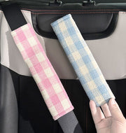 シートベルトカバー シートベルトパッド 単品 ショルダーパッド クッション カー用品 車用品 面ファスナー ギンガムチェック 肩当て 負担軽減 擦れ対策 ドライブ 運転席 助手席 後部座席 自動車 内装パーツ 取り付け簡単 かわいい おしゃれ