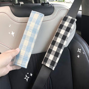 シートベルトカバー シートベルトパッド 単品 ショルダーパッド クッション カー用品 車用品 面ファスナー ギンガムチェック 肩当て 負担軽減 擦れ対策 ドライブ 運転席 助手席 後部座席 自動車 内装パーツ 取り付け簡単 かわいい おしゃれ