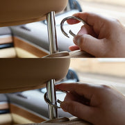 カーシートフック 単品 カラビナ式 PUレザー 金属フック ダブルフック ヘッドレストフック 車載ホルダー 荷物掛け 車用ハンガー 吊り下げ 車内収納 後部座席 汎用 便利 取り付け簡単