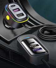 カーチャージャー 6ポート USB Type-C USB-A PD急速充電 シガーソケット式 2ユニット ケーブル接続 車載 スマホ対応 多機能