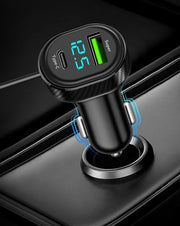車用充電器 カーチャージャー カーアクセサリー カー用品 車載 シガーソケット 5口 2in1 USB Typec 充電 ケーブル付き クリップ付き 車載 スマホ カー用品 ドライブ 便利