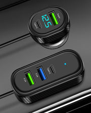 車用充電器 カーチャージャー カーアクセサリー カー用品 車載 シガーソケット 5口 2in1 USB Typec 充電 ケーブル付き クリップ付き 車載 スマホ カー用品 ドライブ 便利