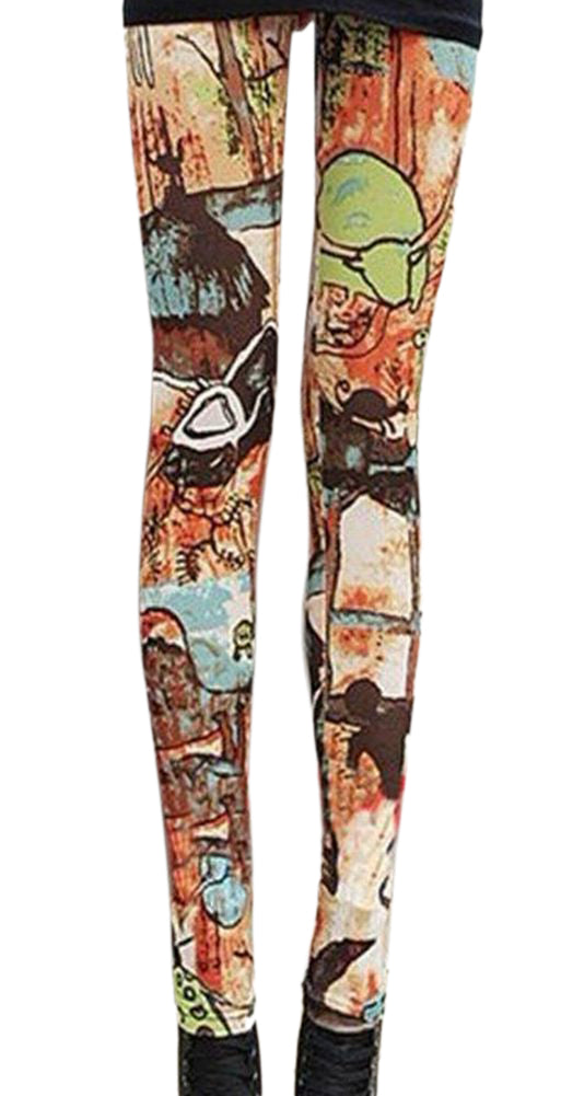 レディース レギンスパンツ 10分丈 パンツ ストレッチ スパッツ スキニー 模様 柄 スタイリッシュ セレブ マルチカラー柄 アニマル レンガ