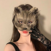 フェイスマスク 仮面 お面 コスプレ用品 パーティー イベント ハロウィン キツネ 狐 コスチューム アクセサリー お祭り フェイクファー 仮装