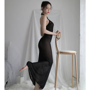セクシーワンピース Tバックショーツ セット コスプレ衣装 レディース コスチューム トップス インナー 2点セット ロングワンピース 透け透け ホルターネック 背中出し マキシ丈 レース フレア タイト スリム フリーサイズ ワンサイズ 女の子 大人 女性用 婦人用