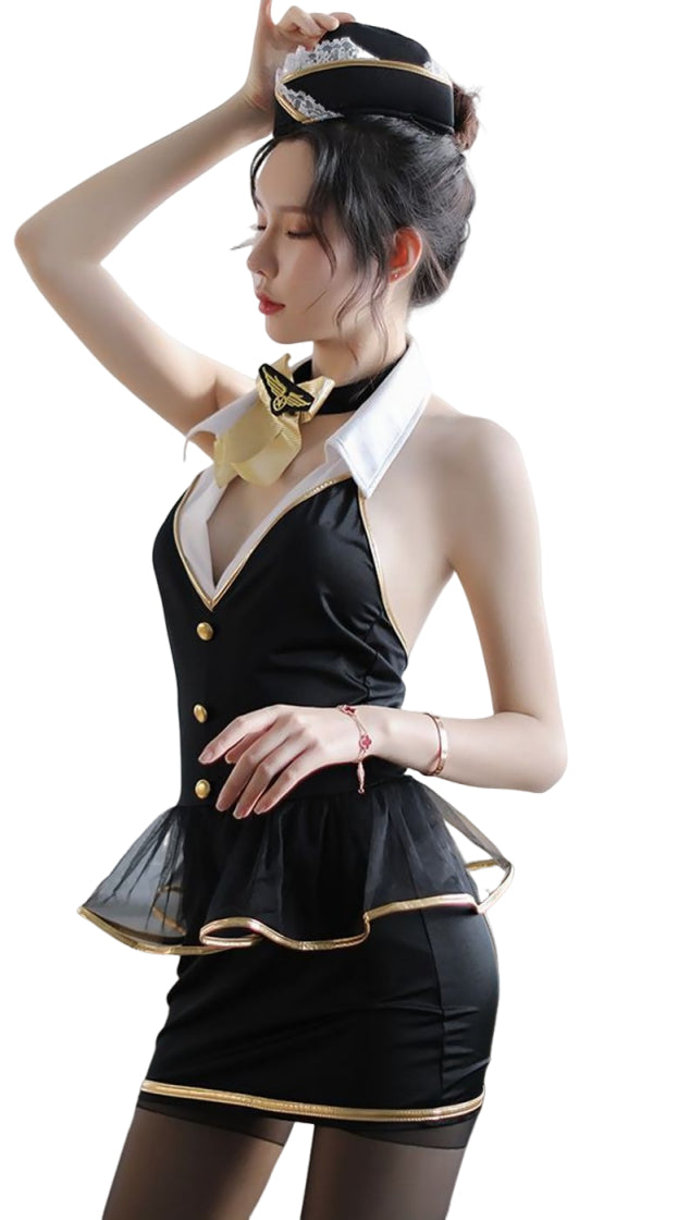 コスプレ コスプレ衣装 セクシー キャビンアテンダント スチュワーデス CA ブラック バリエーション画像