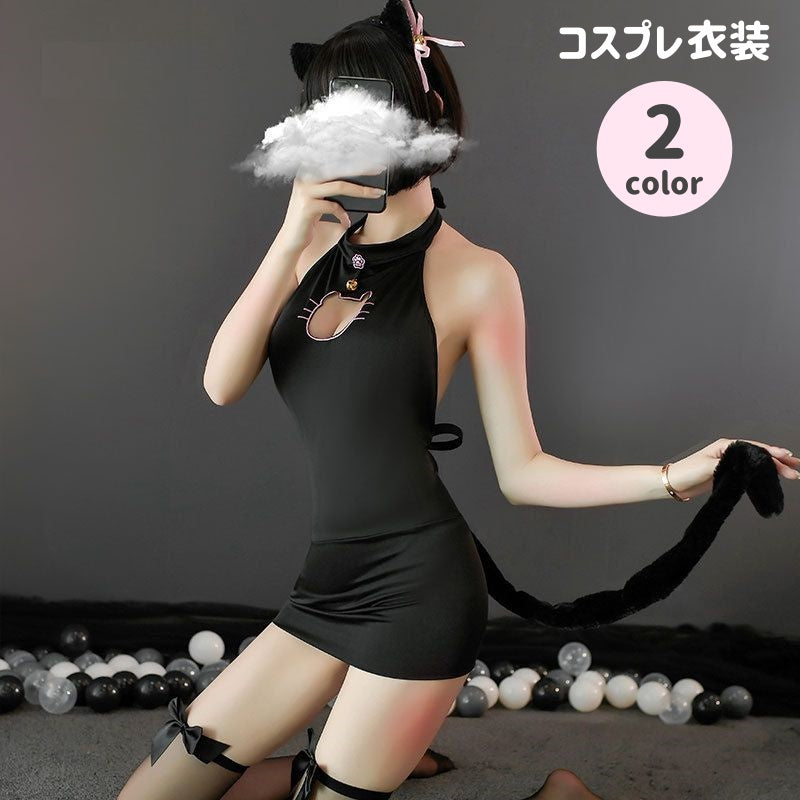 コスプレ衣装 コスチューム 3点セット レディース コスプレ 猫 ねこ シッポ Tバック 猫耳 ヘアアクセサリー