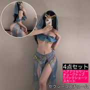 セクシーコスチューム 4点セット ヘアアクセサリー チューブトップ Tバックショーツ スカート アラビアン風 アジアテイスト レディース 女性 レース ひらひら コスプレ 肌見せ 仮装 かわいい